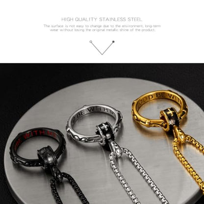 Eternity Cross Ring Pendant Necklace Stainless Steel Pendant Necklace for Men Christmas Gift for Husband,Christmas Stocking Stuffer for Him - color: Black