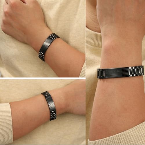 P. BLAKE American Flag Bible Verse Bracelet for Men, Stainless Steel Engraved Scripture Bracelet Christian Religious Christmas Birthday Jewelry Gifts - color: Black, size: No Bilble Verse