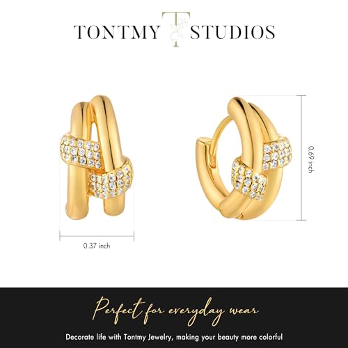 Huggie Hoop Earrings for Women Gold CZ Stud Earrings 14K Gold Filled Small Boho Huggie Earrings Hypoallergenic Piercing Hoops Jewelry - style: Split