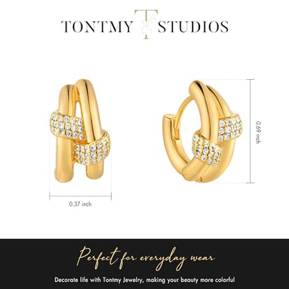 Huggie Hoop Earrings for Women Gold CZ Stud Earrings 14K Gold Filled Small Boho Huggie Earrings Hypoallergenic Piercing Hoops Jewelry - style: Split