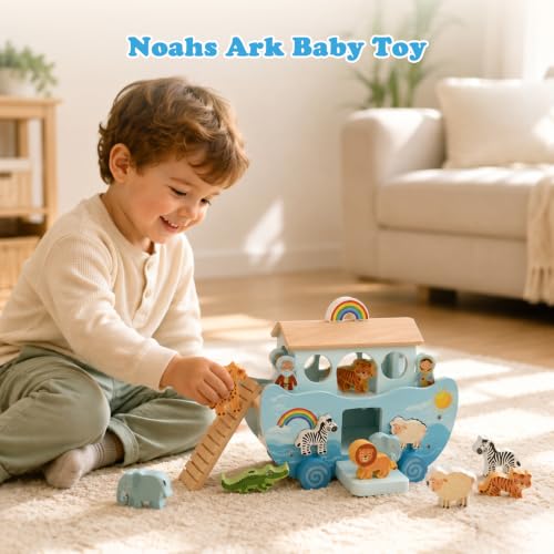 Wooden Noah's Ark Toy, Baptism for Boys and Girl