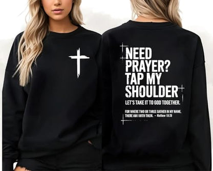 Christian Sweatshirts For Women Need Prayer Tap My Shoulder Sweatshirt Need Prayer Tap My Shoulder Hoodie - color: Creamy Yellow, size: XX-Large