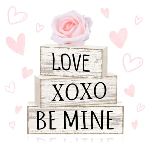 Britimes Tiered Tray Decor Set, 4 Pack, Wooden Table Sign, Valentine Love - style: White Rose