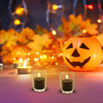 Unscented Black Votive Candles, 20 Packs 1.5 Inch Diameter Wax Candles for Halloween Wedding, Party & Home (15 Hour), 1.5" D x 2.25" H - color: Black