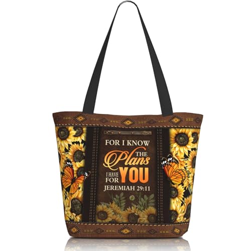 Bible Tote Bags For Women Christian Tote Bag Reusable Shopping Bags for Women Bible Verse Shoulder Bag Christian Gifts - color: Sunflower