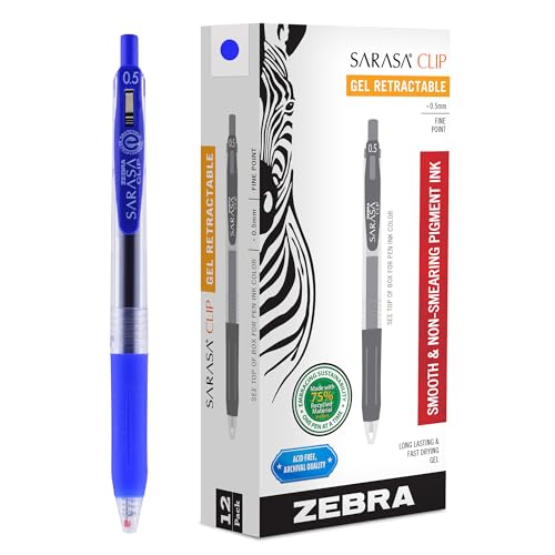 Zebra Pen SARASA Clip Retractable Gel Pen, Blue Ink, 0.5mm, 12-Pack - color: Blue