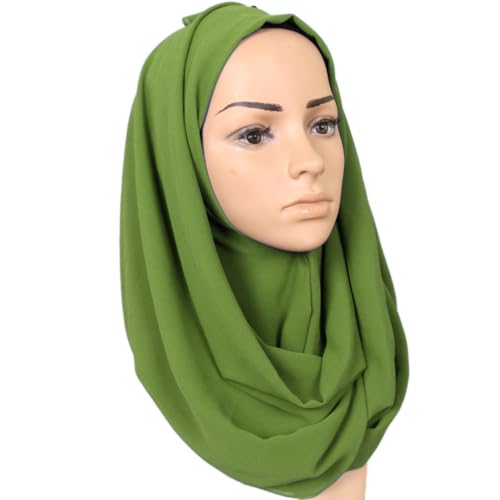 LMVERNA Solid Color Bubble Chiffon Scarf for Women Fashion Soft Hijab Long Scarfs Wrap Scarves - color: Green