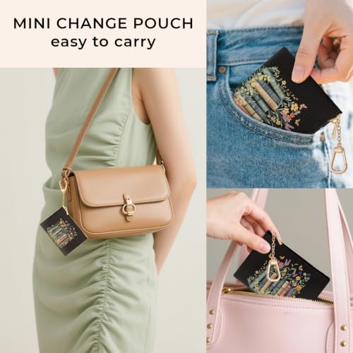 Book Flower Keychain Coin Purse for Women Small Cute Change Pouch - color: Book and Flower