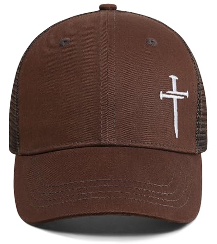 Christian Jesus Cross Hat - Faith Hats for Men Women - Religious Gifts for Thanksgiving Christmas - color: Cross/Brown