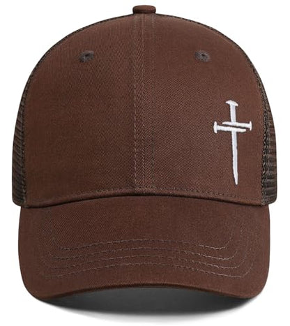 Christian Jesus Cross Hat - Faith Hats for Men Women - Religious Gifts for Thanksgiving Christmas - color: Cross/Brown
