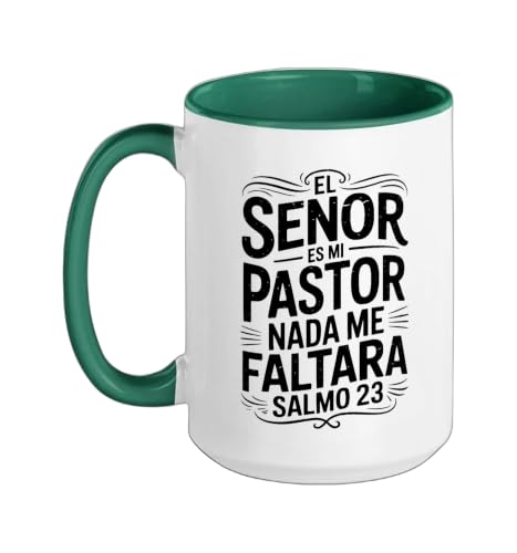 Spanish Christian With a Bible Verse Quote El Senor Es Mi Ceramic Mug, Dark Green/White, 15oz - color: Dark Green/White, size: 15 Ounces