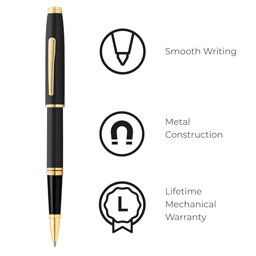 Cross Coventry Black Lacquer, Gold Rollerball Pen, Medium Point, Black Ink - color: Gold