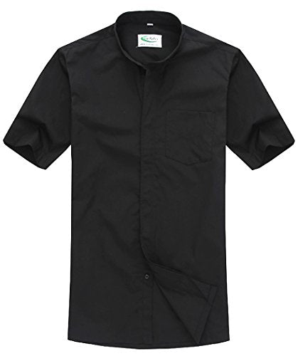 IvyRobes Men's Clergy Shirt Short Sleeves,Free Tab Collar Insert- Black White Purple - color: Black, size: XX-Small