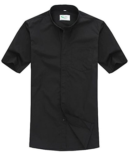 IvyRobes Men's Short Sleeves Tab Collar Clergy Shirt- Black White Purple - color: Black, size: X-Small