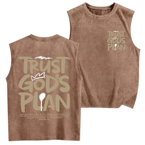 BINTEHGS Mens Sleeveless Graphic Tees Christian Tank Tops Workout Cut Off Shirt Acid Wash Gym Tanks Religious Faith Tee - color: Coffee, size: X-Large