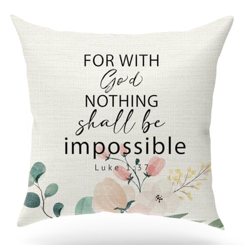 KongMoTree Bible Verse Throw Pillow Case, Blessing Gift, Scripture Art, Scripture Sayings, Bible Quote, Luke 1:37, Church Gifts, Sofa Bed Living Room Porch Decoration, 18x18 Inches - color: Luke 1:37