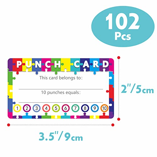 102 PCS Punch Cards, Incentive Reward Card Student Awards Loyalty Cards for Business, Classroom, Kids Behavior, Students, Teachers, 3.5” x 2” - color: Color Puzzle, size: Without hole puncher