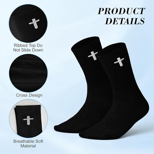 16 Pairs Christian Cross Socks Bulk Religious Elastic Crew Socks Christian Gifts for Men Women - color: Black
