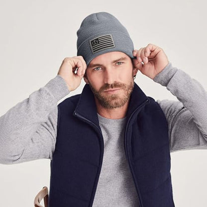 Christian Cross Beanie Hats for Men Women, Faith Winter Cuffed Hats, Religious Gifts for Thanksgiving Christmas New Years - color: Grey, style: Three Cross Flag
