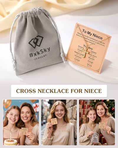 Cross Necklace for Granddaughter/Daughter/Niece, Baptism Christmas Confirmation Valentines Easter Birthday Gifts for Girls Teens - style: Niece