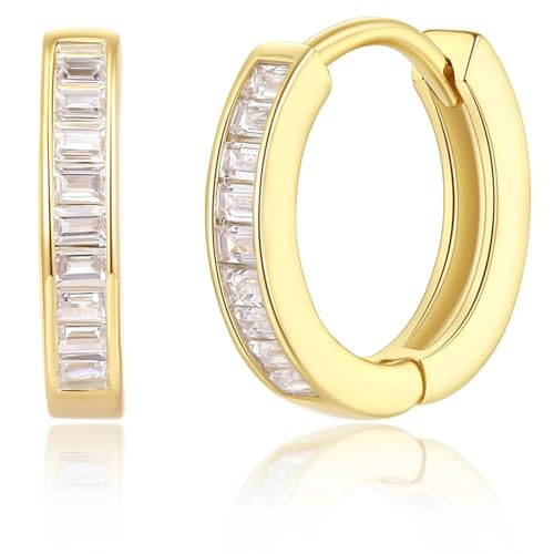 14K Gold Huggie Earrings for Women Silver Huggie Hoop Earrings Cubic Zirconia Huggie Earrings Stud Earrings Lightweight Dainty Hypoallergenic Earrings Jewelry Gifts - color: Gold CZ Huggies