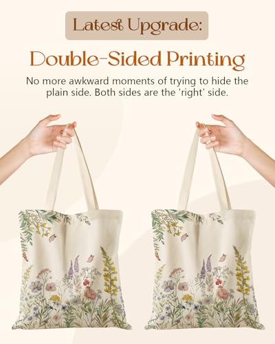 Miss Adola Canvas Tote Bag with Zipper for Women - color: Fresh Flowers