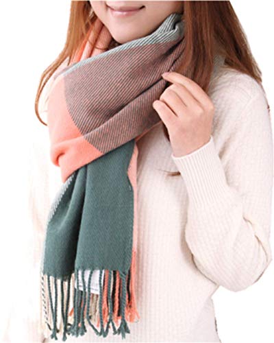 Wander Agio Women's Fashion Long Shawl Big Grid Winter Warm Lattice Large Scarf - color: Pinks