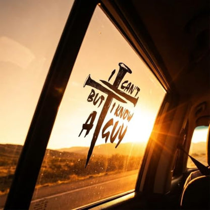 I Can't But I Know A Guy Christian Car Decal,Jesus Faith Cross Vinyl Sticker,Religious Bible Verse Sticker for Car Truck Window,Durable,Weatherproof Outdoor Vinyl (2, Black) - color: Black