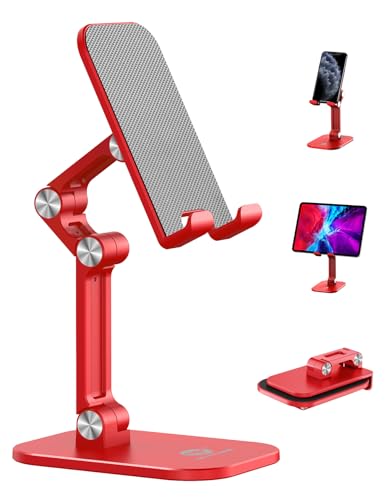 OCYCLONE Phone Stand for Desk, Foldable Cell Phone Stand Holder, Red - color: Red