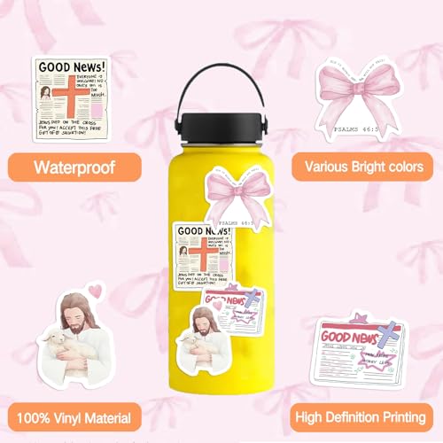 60PCS Pink Watercolor Bible Stickers - Delicate Christian Journaling Decals, Waterproof Faith Stickers for Women's Laptops, Water Bottles & Prayer Journals (Floral Scripture Gifts) - color: Pink Bible