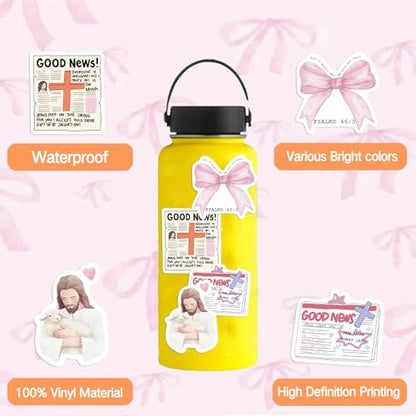 60PCS Pink Watercolor Bible Stickers - Delicate Christian Journaling Decals, Waterproof Faith Stickers for Women's Laptops, Water Bottles & Prayer Journals (Floral Scripture Gifts) - color: Pink Bible