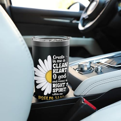 Create in me a clean heart o god psalm 51:10 faith flower Stainless Steel Insulated Tumbler - color: Black