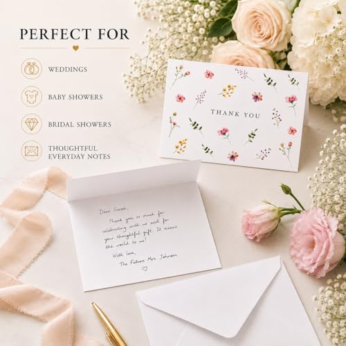 GardenCity Beautiful Floral Thank You Cards with Envelopes, 4” x 6”, 30 Pack, Wildflower Blank Thank You Cards - Perfect for Bridal Shower, Baby Shower, Weddings & All Occasions - color: Wildflower