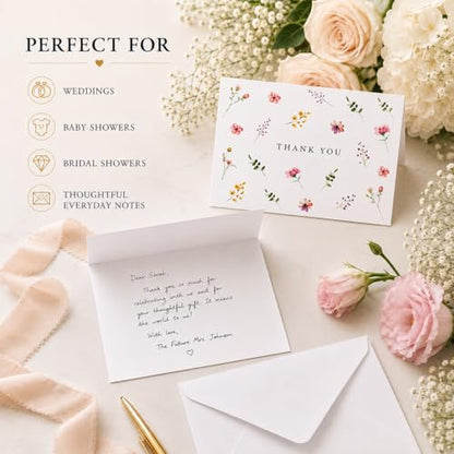 GardenCity Beautiful Floral Thank You Cards with Envelopes, 4” x 6”, 30 Pack, Wildflower Blank Thank You Cards - Perfect for Bridal Shower, Baby Shower, Weddings & All Occasions - color: Wildflower