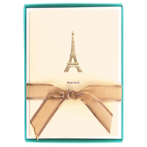 Graphique Eiffel Tower Merci Notecards – 10 Embossed Gold Foil Blank Cards with Envelopes – Boxed Set – 3.25" x 4.75" - color: Eiffel Tower