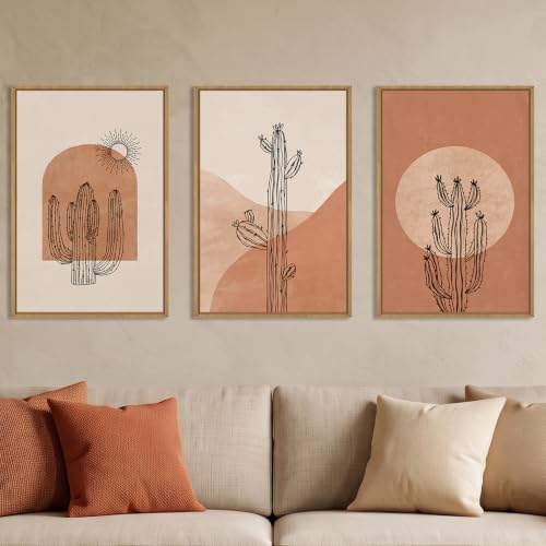 Large Boho Minimalist Cactus Framed Canvas Wall Art Set -24"x36"x3 - color: Boho Minimalist Wall Art, size: 24"L x 36"W