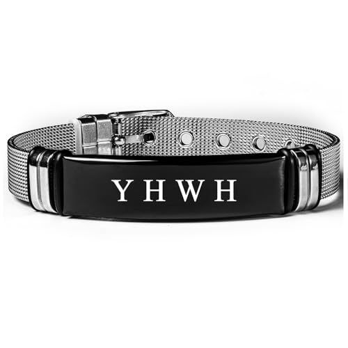 YHWH Stainless Steel Bracelet for Men Women - Laser Engraved Biblical Hebrew Wristband, Adjustable Unisex Cuff Bangle (Christian Religious Jewelry Gift) ﻿ ﻿