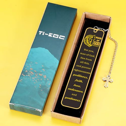 Christian Bookmark Man of God, Inspirational Lion Bible Verse Bookmark with Cross Pendant - style: but you man of god