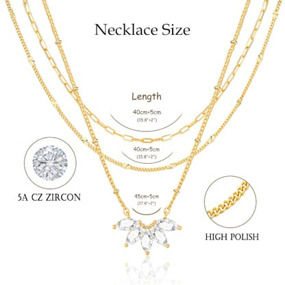 3PCS Gold Silver Layered Necklaces for Women Trendy - color: Gold&Flower