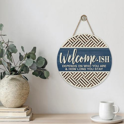 Farmhouse Welcome-ish Blue Front Door Sign, Inspirational - color: Welcome-ish