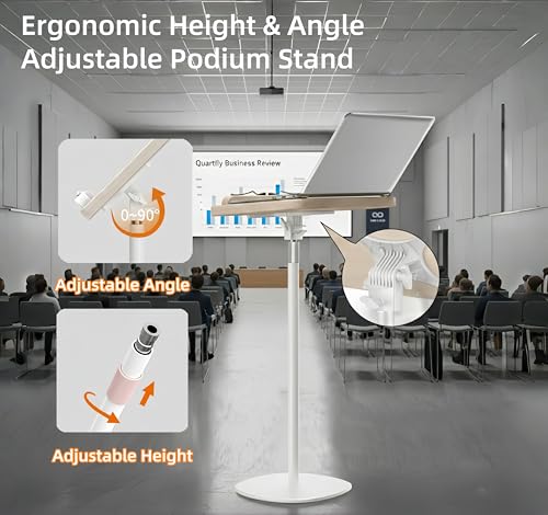 Lectern Podium Stand with Storage Tray, 16.5"–51" Height Adjustable - color: White