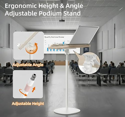 Lectern Podium Stand with Storage Tray, 16.5"–51" Height Adjustable - color: White