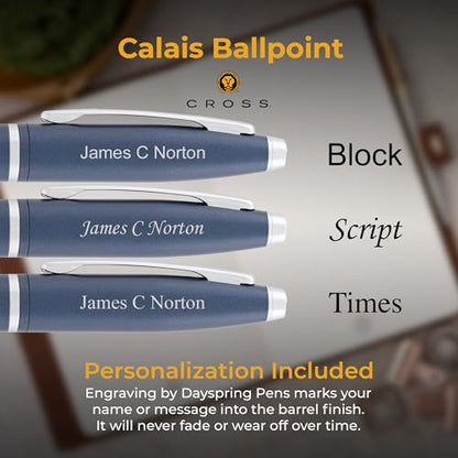 Cross Calais Personalized Ballpoint Pen in Matte Blue with Chrome Trim - color: Matte Blue