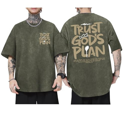 BINTEHGS Oversized Christian T Shirts for Men Jesus Trust Gods Plan Shirt - color: Army Green, size: XX-Large