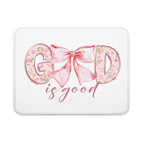 Coquette Pink Bow Christian Mouse Pad, Girly Pink Floral God is Good Religious Bible Verse Mouse Pad for Work Computers Laptop Home Office Dorm Desk Accessories, 9.5x7.9 Inch - color: Interesting text Mouse pad I