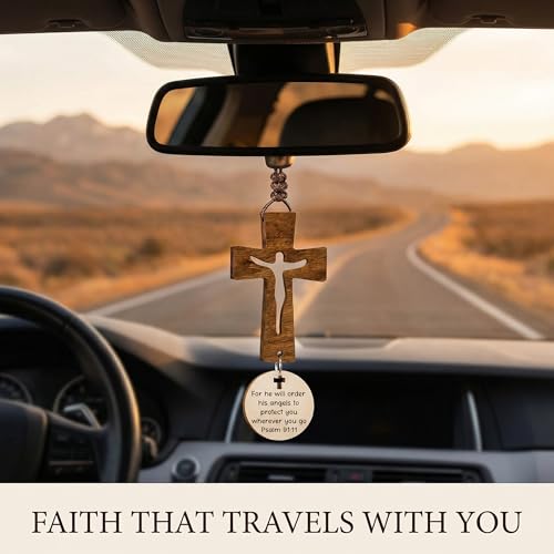 Cross for Car Mirror Hanging Christian Gifts - color: Brown 2