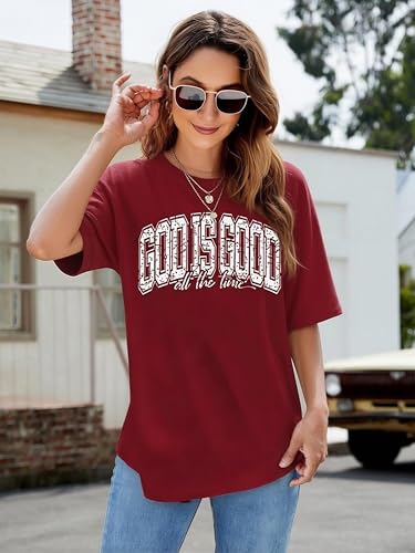 Christian Shirt for Women God is Good Shirts Womens Graphic Tshirts Jesus Shirt Bible Verse Inspirational Tee - color: Red, size: X-Large