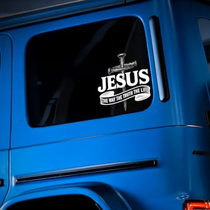 Premium Jesus The Way The Truth The Life Car Decal – Christian Cross Sticker, Religious Bible Verse Vinyl Decal for Car, Truck, Laptop, Window, or Water Bottle – Faith Gift for Believers - size: 6x6 inches