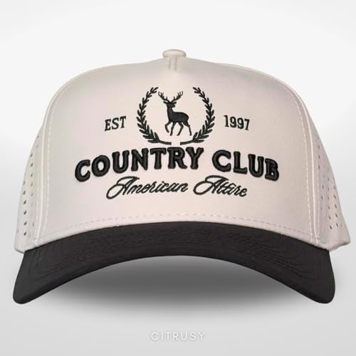 CITRUSY Athletic Trucker Golf Hat | Performance Mens 5 Panel Cap | Cool Breathable Waterproof Workout Running Snapback - color: Country Club | Black