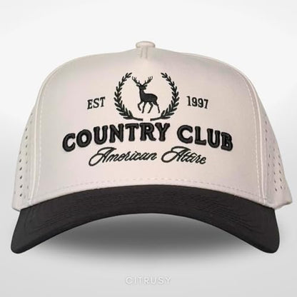 CITRUSY Athletic Trucker Golf Hat | Performance Mens 5 Panel Cap | Cool Breathable Waterproof Workout Running Snapback - color: Country Club | Black